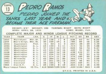 1965 Topps #13 Pedro Ramos Back