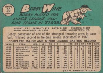 1965 Topps #36 Bobby Wine Back