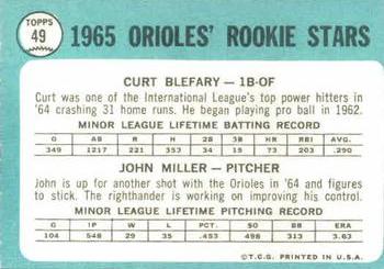 1965 Topps #49 Orioles 1965 Rookie Stars (Curt Blefary / John Miller) Back