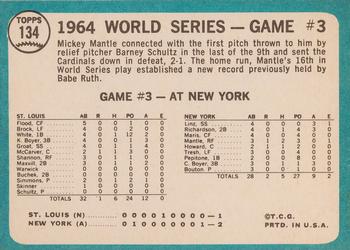 1965 Topps #134 World Series Game #3 - Mantle's Clutch HR Back