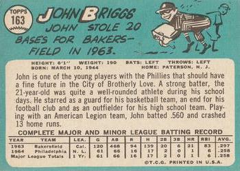 1965 Topps #163 John Briggs Back
