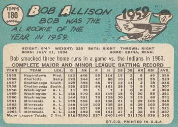1965 Topps #180 Bob Allison Back
