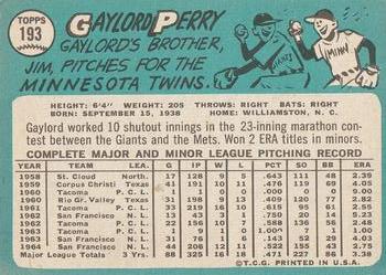 1965 Topps #193 Gaylord Perry Back