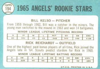 1965 Topps #194 Angels 1965 Rookie Stars (Bill Kelso / Rick Reichardt) Back