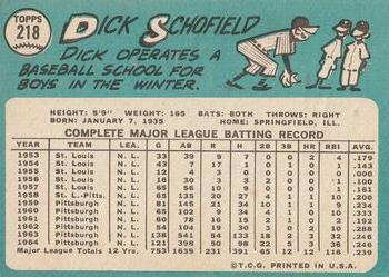 1965 Topps #218 Dick Schofield Back