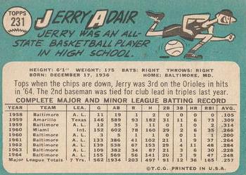 1965 Topps #231 Jerry Adair Back