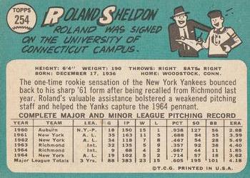 1965 Topps #254 Roland Sheldon Back
