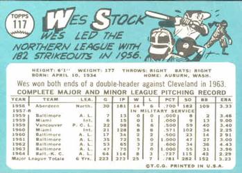 1965 Topps #117 Wes Stock Back