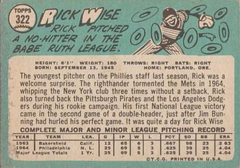 1965 Topps #322 Rick Wise Back