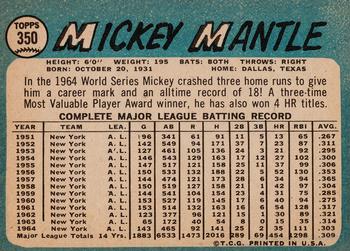 1965 Topps #350 Mickey Mantle Back