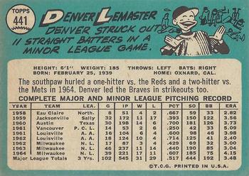 1965 Topps #441 Denver Lemaster Back