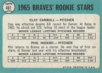 1965 Topps #461 Braves 1965 Rookie Stars (Clay Carroll / Phil Niekro) Back