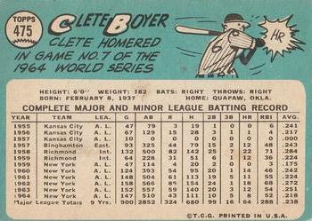 1965 Topps #475 Clete Boyer Back