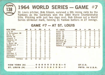 1965 Topps #138 World Series Game #7 - Gibson Wins Finale Back