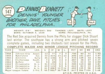 1965 Topps #147 Dennis Bennett Back