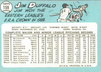 1965 Topps #159 Jim Duffalo Back