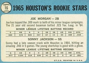 1965 Topps #16 Houston 1965 Rookie Stars (Joe Morgan / Sonny Jackson) Back