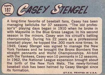 1965 Topps #187 Casey Stengel Back