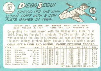 1965 Topps #197 Diego Segui Back