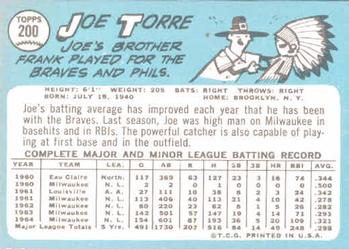 1965 Topps #200 Joe Torre Back