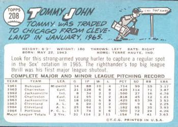 1965 Topps #208 Tommy John Back