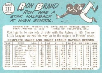 1965 Topps #212 Ron Brand Back