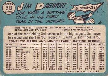 1965 Topps #213 Jim Davenport Back