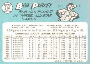 1965 Topps #214 Bob Purkey Back