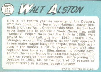 1965 Topps #217 Walt Alston Back