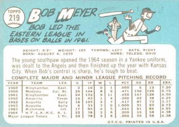 1965 Topps #219 Bob Meyer Back