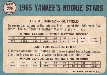 1965 Topps #226 Yankees 1965 Rookie Stars (Elvio Jimenez / Jake Gibbs) Back