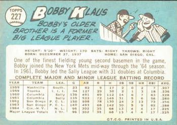 1965 Topps #227 Bobby Klaus Back