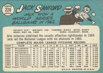 1965 Topps #228 Jack Sanford Back