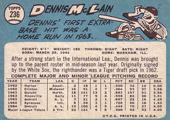 1965 Topps #236 Dennis McLain Back