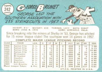 1965 Topps #242 George Brunet Back