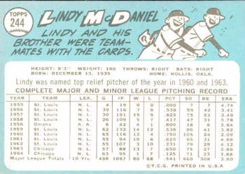1965 Topps #244 Lindy McDaniel Back