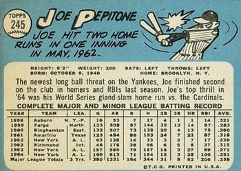 1965 Topps #245 Joe Pepitone Back