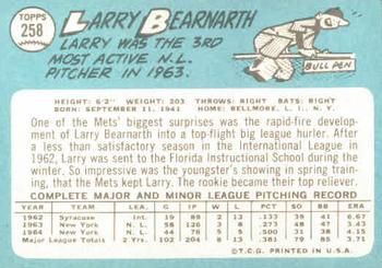 1965 Topps #258 Larry Bearnarth Back