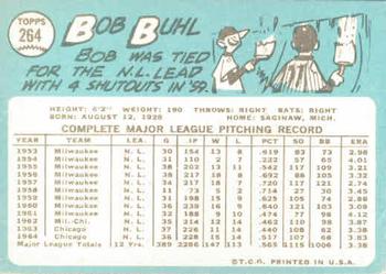 1965 Topps #264 Bob Buhl Back
