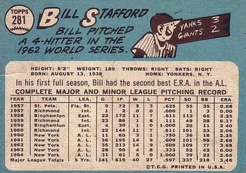 1965 Topps #281 Bill Stafford Back