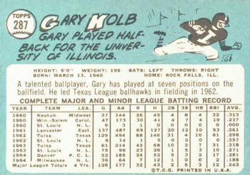 1965 Topps #287 Gary Kolb Back
