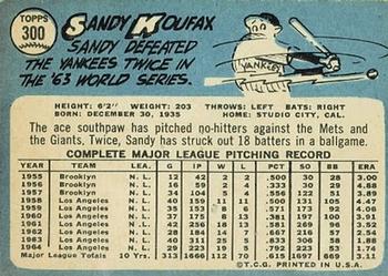 1965 Topps #300 Sandy Koufax Back