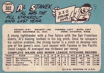1965 Topps #302 Al Stanek Back
