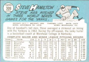 1965 Topps #309 Steve Hamilton Back