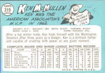 1965 Topps #319 Ken McMullen Back