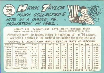 1965 Topps #329 Hawk Taylor Back