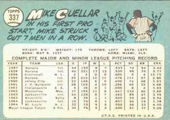 1965 Topps #337 Mike Cuellar Back