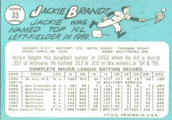 1965 Topps #33 Jackie Brandt Back