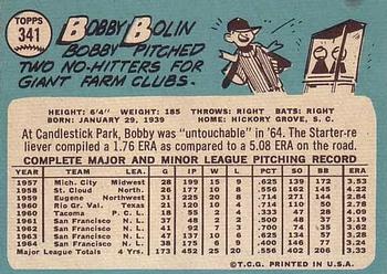 1965 Topps #341 Bobby Bolin Back