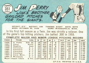1965 Topps #351 Jim Perry Back